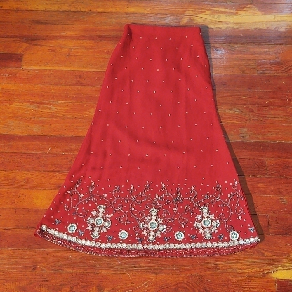 Red Beaded and Sequined Skirt